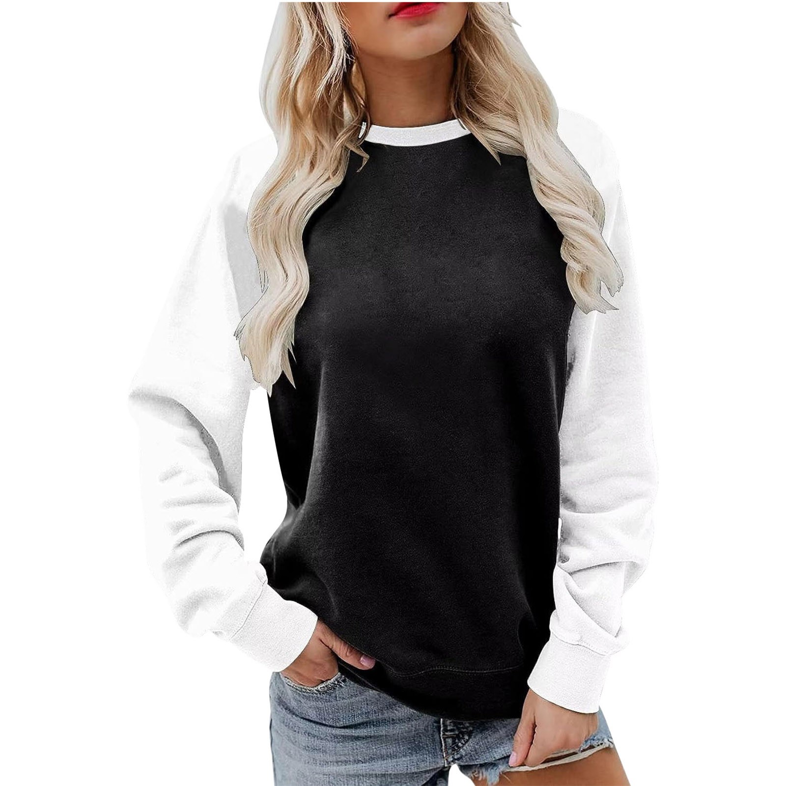 Jacenvly Womens Sweatshirt Clearance Long Sleeve Print Crewneck Sweatshirt For Women Trendy Casual Warmth Comfort Fall Tops For Women